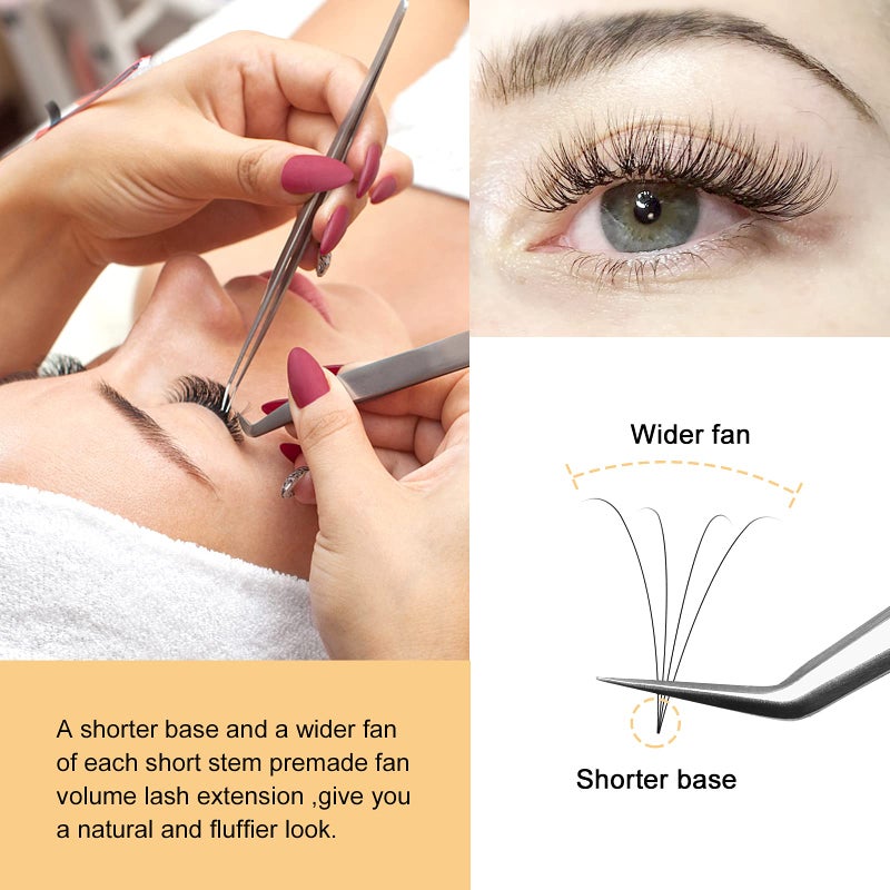 QUEWEL Premade Lash Fans, 4D Premade Fans Eyelash Extensions 0.07mm Thickness D Curl 10mm Volume Lash Extensions Short Stem Pre Made Fans Eyelash Extensions(4D 0.07D 10mm) - Image 5